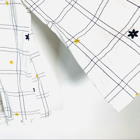 Madewell Tunic Embroidered Windowpane Square Neck Button Down Top XXS Cotton - Picture 6 of 7